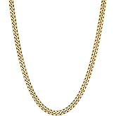 VEXXS Men's Gold Chain Flat Cut,18K Real Gold Plated Cuban Link Chain, Durable No Color Fading Stainless Steel Curb Chain 4mm 5mm 6mm Men’s Necklace