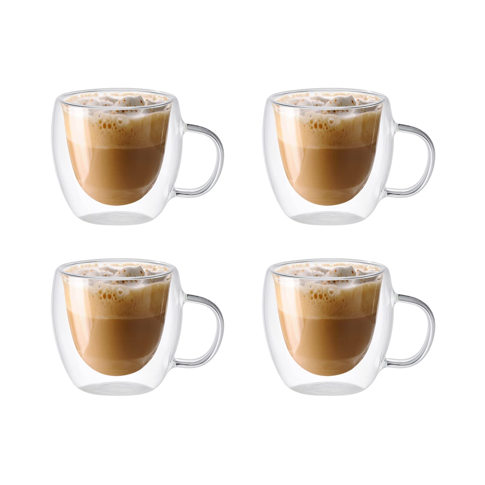 KKPW Double Wall Glass Coffee Mugs,150ml Insulated Glass Coffee Mug with Handle,Clear Mugs for Americano Latte Beverage Cappuccinos Espresso Cups