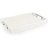 Modern Elegant 17.5"x12" White Rectangle Shagreen Faux Leather Decorative Tray Ottoman Coffee Table Perfume Living Room Kitchen Serving Tray with Silver Metal Handles for All Occasion's