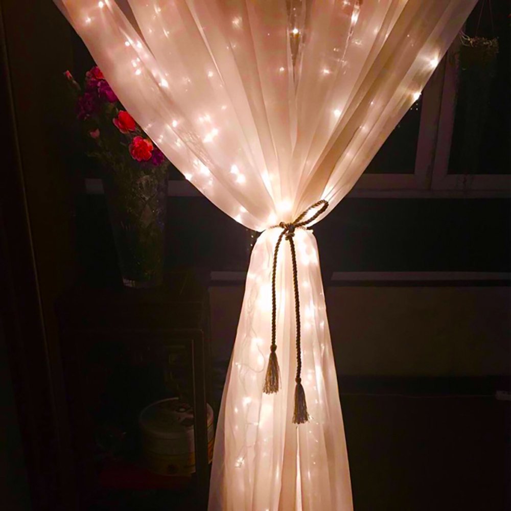 Bjour 300 LEDs Curtain Icicle Lights Christmas String Fairy Light Low-Voltage with 8 Lighting Modes RF Controller, Warm White