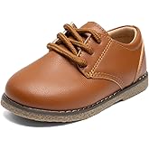 Meckior Toddler Boys Girls Dress Shoes Little Kid Oxford Shoes Wedding Church Dress Shoes PU Leather Lace Up School Uniform Loafer Flats