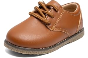 Meckior Toddler Boys Girls Dress Shoes Little Kid Oxford Shoes Wedding Church Dress Shoes PU Leather Lace Up School Uniform L