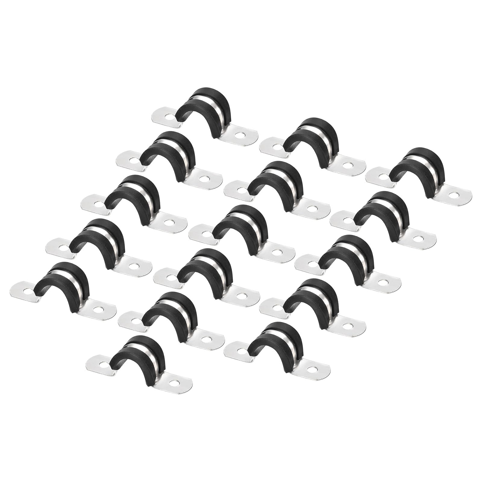 Unifizz 16Pcs 12mm(1/2") Cable Clamp, Rubber Cushioned Insulated Clamp 304 Stainless Steel U Shape Bracket Metal Hose Clamp Tube Holder for Pipe Wire Tube