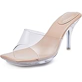 NBUUNBU Clear Heels for Women Sexy Platform High Kitten Heel Transparent Straps Shoes Square Toe Stiletto Comfortable Sandals Mules Pumps