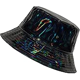 Manfnee Rave Bucket Hat for Men Women Waterproof Rain Hat Wide Brim Bucket Hat Metallic Party Hats