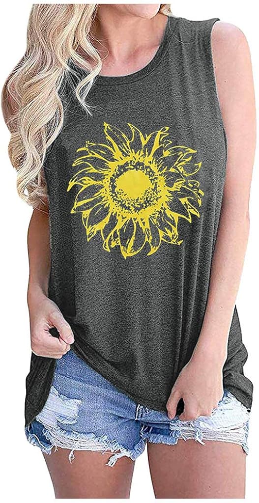 LUDAY Summer Sunflower Graphic Tank Tops for Women Graphic Tank Tops Sleeveless Graphic Tee