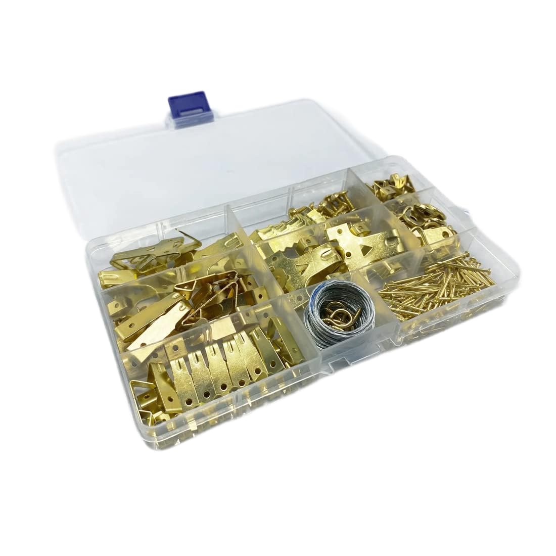 216pcs Picture Hanging Kit, Picture Fame Hooks, Heavy Duty Set with Wire, Photo / Frames Hanger with Nails Brass Finish Wall Hooks