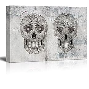 Canvas Print Wall Art - Day of The Dead (Dia De Los Muertos) Themed Skulls - Gallery Wrap Modern Home Art | Ready to Hang - 12x18 inches