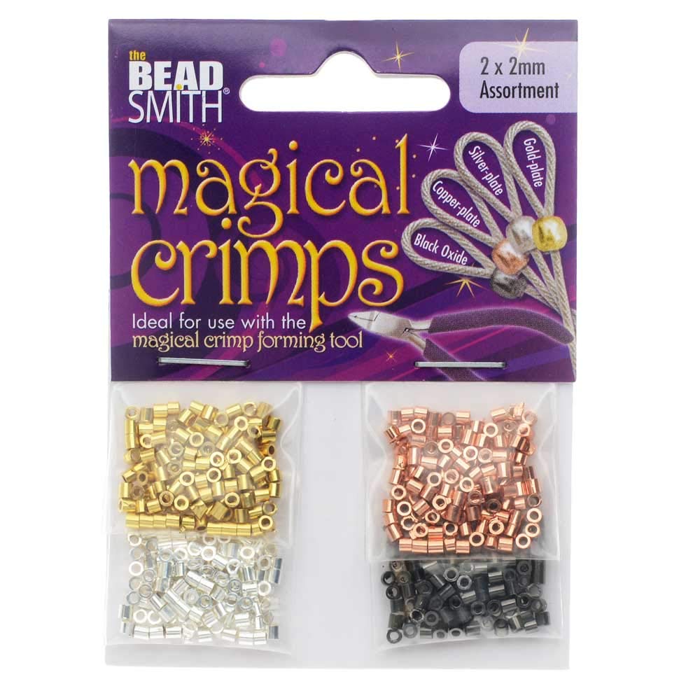 The Beadsmith Magical Tube Crimp Beads, 2 x 2mm, Assorted Colors, 500 Pieces, Uniform Cylindrical Shape, No Sharp Edges, Designed to Secure The Ends of Jewelry Stringing Wires and Cables