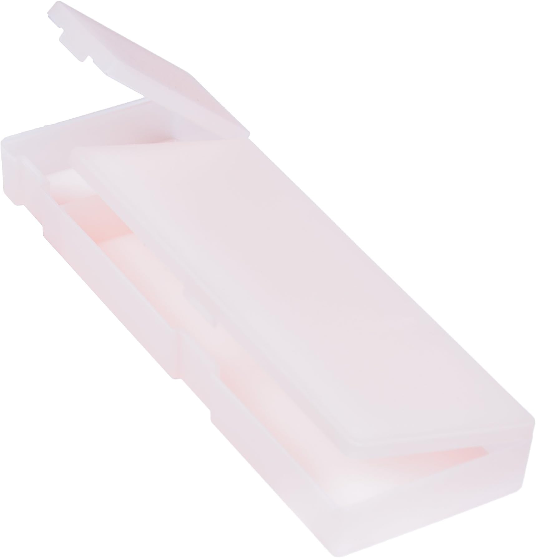 Creative Officeworks Plastic Pencil Cases, Frosty Transparent Finish, Two Compartments With Separate Lids - Best For School And Work (Baby Pink, 2Pack)