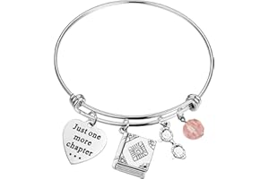 PLITI Bookworm Gifts for Women Book Lover Gifts Book Club Gifts Bibliophile Gifts Literature Book Lovers Jewelry Gift Librarian Gift Just One More Chapter Bangle for Reader Writers