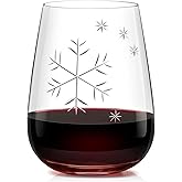 Alterf Stemless Red Wine Glasses - Hand-Blown Lead-Free Snowflake Crystal Wine Glasses 16 Oz - Hand Carving Snowflake Wine Glasses - Valentine Gift Ideas Perfect for Girlfriend, Wife and Lover