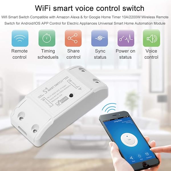 OWSOO Interruptor Control Remoto WiFi Inalmbrico WiFi Smart Switch 10A2200W para Control de AndroidiOS App Compatible con Amazon Alexa para Google Home Timer