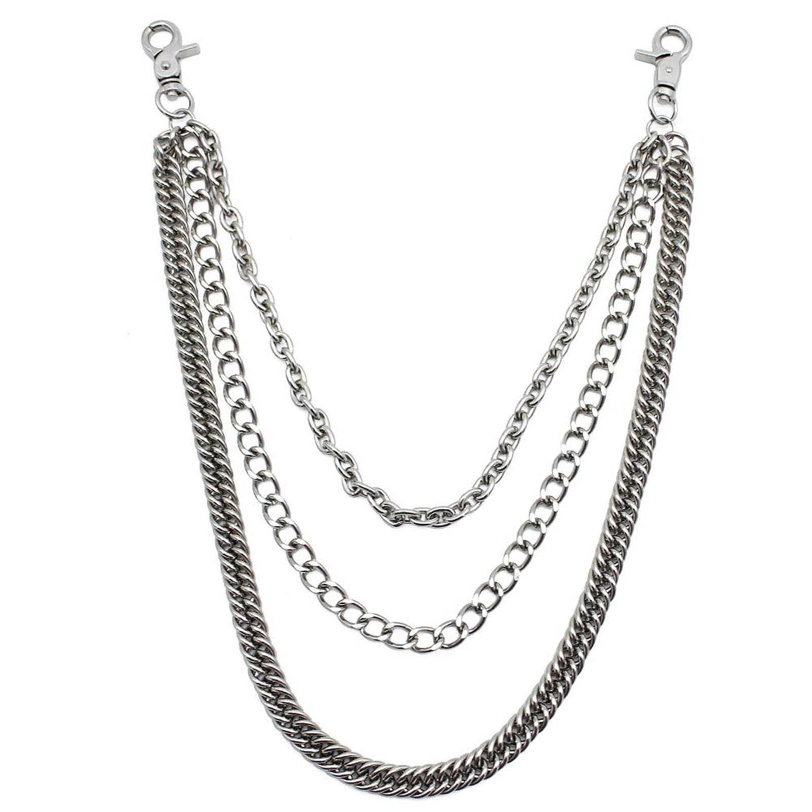 JaneYi (1 x trouser chain, jeans chain, punk hip-hop, gothic, rock fashion belt chain, metal wallet, key ring, 3 in 1 for men and women, silver, silver, 3 en 1, Punk