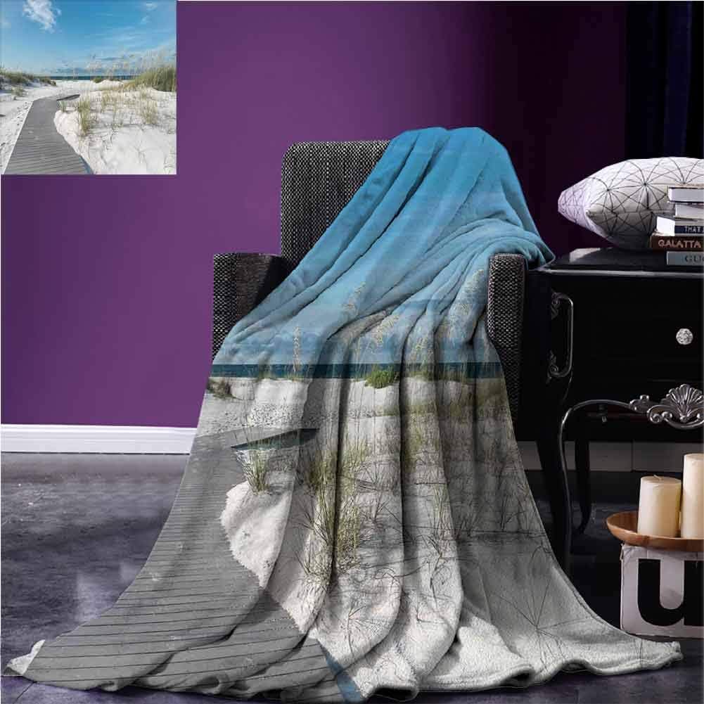 Beach Microfiber Polyester Blanket Rustic Beach Pathway Heads to The Water in Florida Santa Rosa Island Summer Travel Blankets Queen Size Throw(50" x 60") Cream Blue