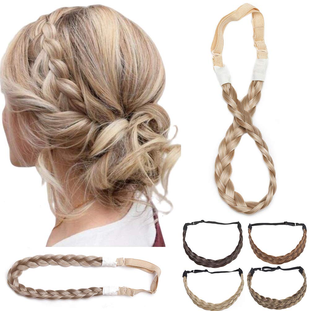 Real Fashion Hair Extensions Braided Headband Women Plaited Synthetic Hair Braid Headbands Hairpiece for Women Honey blonde mix Light Blonde