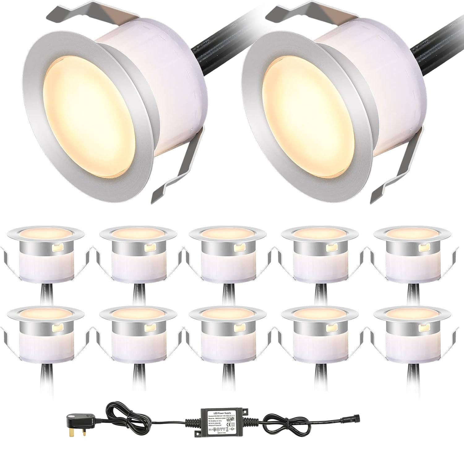 INDARUN Warm White Led Decking Lights Outdoor Waterproof IP67 Ø31MM 12V - Led Plinth Light Kits for Terrace/Patio/Path/Wall/Garden/Decoration, Lot of 12