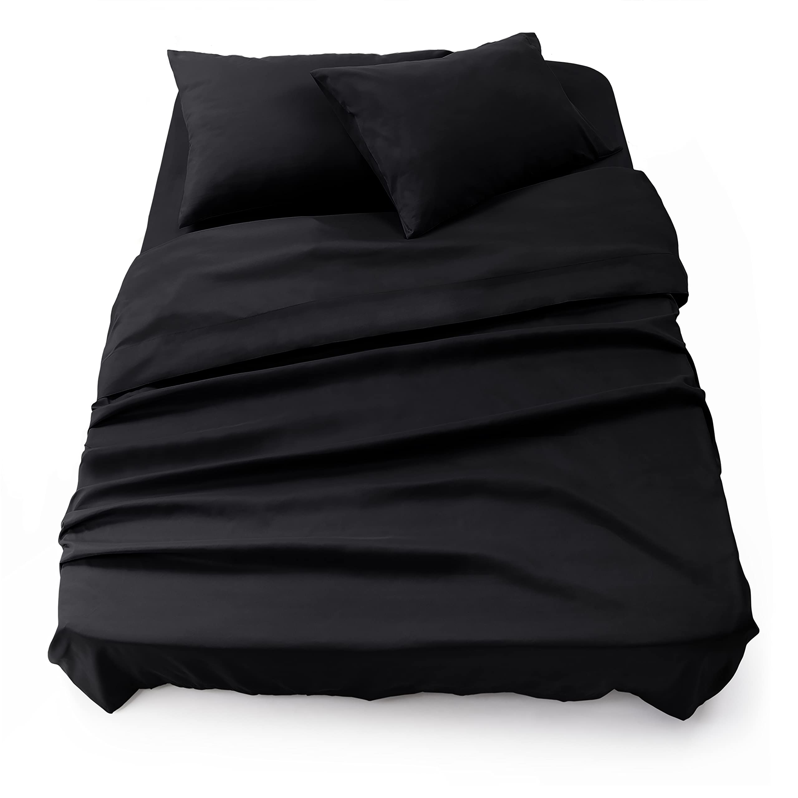Blumtal Bedding 4 Piece Bed Sheet Set - Flat Sheet, Fitted Sheet with 2 Pillowcases for Super King Bed, Wrinkle Free Microfibre Fabric, Black