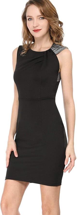 Allegra K 黒 タイトワンピース ボディコン パーティー ドレス ノースリーブ メタリック シャーリング ストレッチ ワンピース チュニック 通販 Amazon