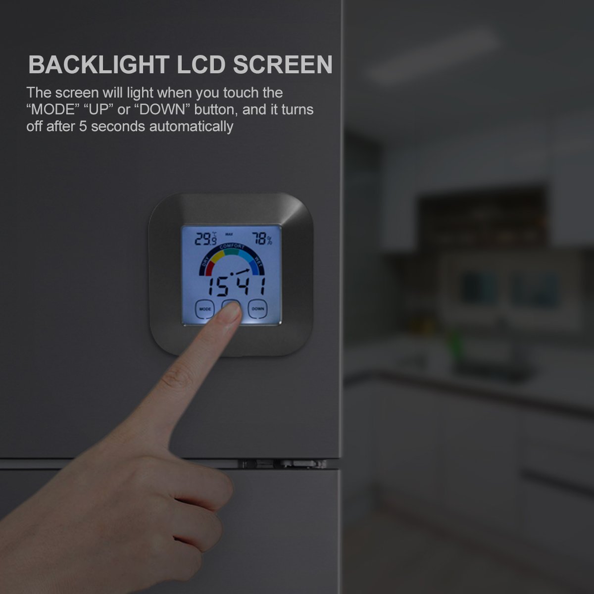 Indoor Hygrometer Thermometer,Digital Humidity Monitor with Temperature Gauge & Touch Screen Backlight Timer Electronic Alarm,Multifunctional Weather Station Monitor Sensor Room Thermometer for Home