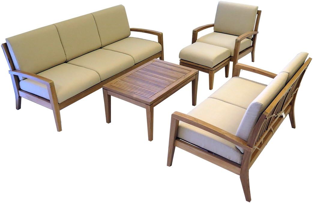 Amazon Com Ohana Teak Patio Furniture 6 Seater Conversation Set With Beige Cushions 6 Seater Garden Outdoor