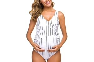 Tempotrek Maternity Swimsuit One Piece Elegant V Neck Pregnancy Swimwear Tie Front Bowknot Bathing Suit Monokini