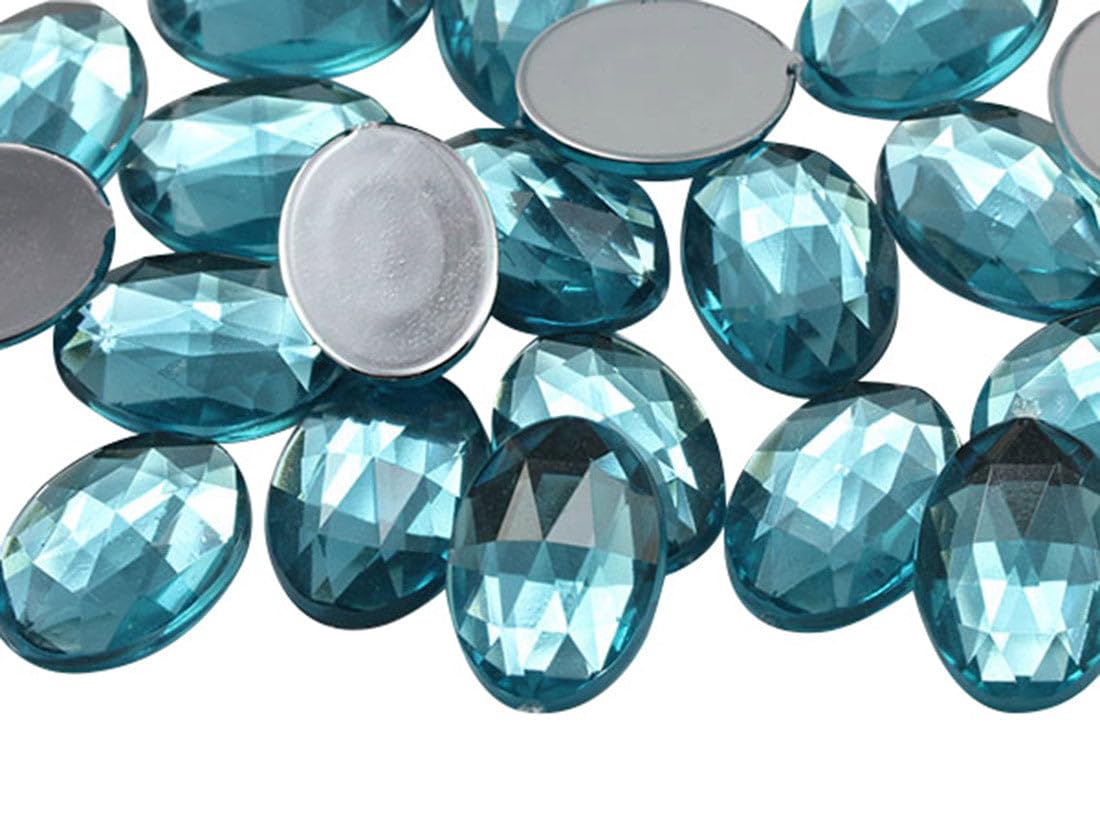 Allstarco 14x10mm Blue Aqua Lite .QR120 Flat Back Oval Acrylic Rhinestones Tiny Face Gems Body Jewels Card Making Embelishments - 45 Pieces โ image 1
