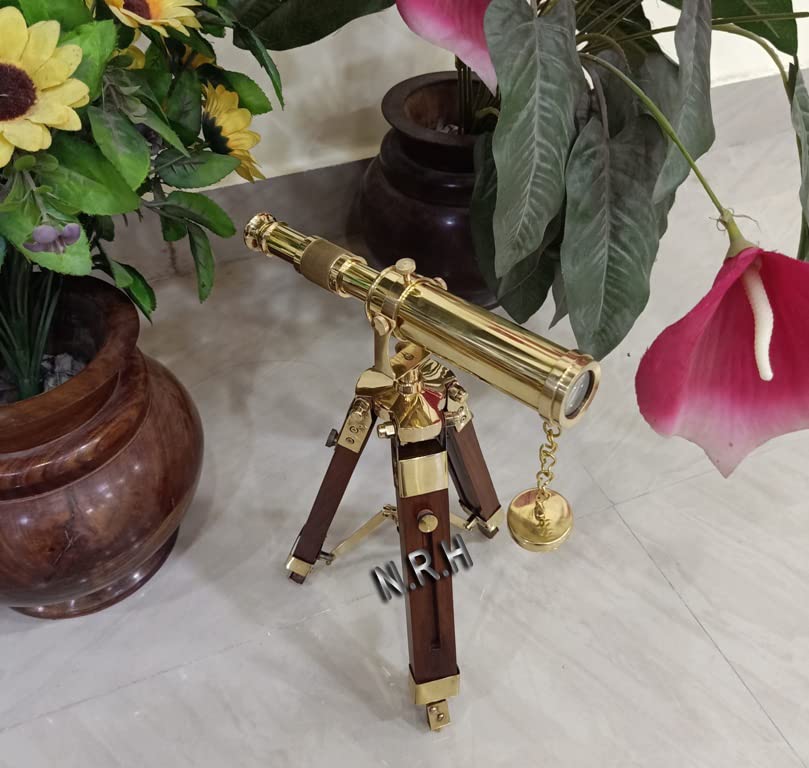 Nautical Replica Hub Brass & Brown 9 Inch Manual Focus Beginner Telescope, Home Decor, Gift, Adults