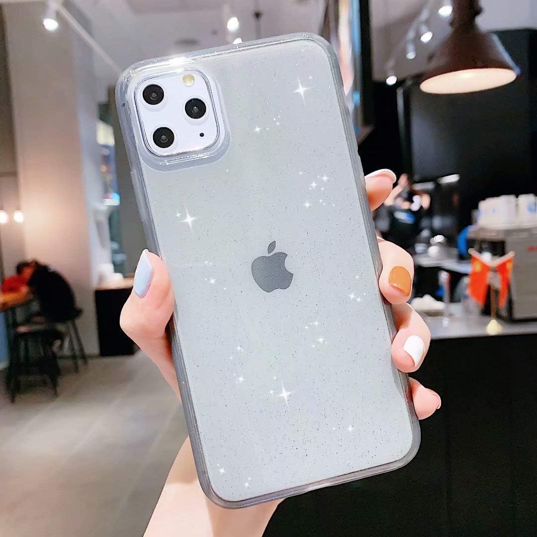 iPhone 11 Pro Glitter Case,Anynve Clear Glitter Bling Sparkle Case [Anti-Shock Matte Edge Bumper Design] Cute Slim Soft Silicone Gel Case Compatible for Apple iPhone 11 Pro 5.8''-Black