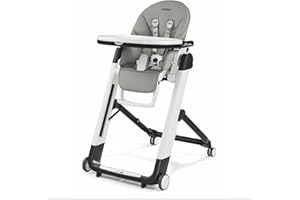 Peg Perego Siesta, Grow With Baby Folding High Chair & Recliner, Height Adjustable, Quick Clean & Easy Push Wheels For Babies & Toddlers, Made in Italy, Ice (Grey)