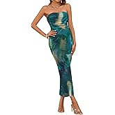 Milumia Women's 2026 Summer Floral Strapeless Tube Top Dresses Side Slit Wedding Guest Bodycon Maxi Dress