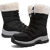 Womens Snow Boots Winter Fur Lined Waterproof Walking Boots Lightweight Outdoor Ankle Boots Ladies Warm Shoes Anti-Slip Mid Calf Boots