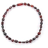 ELEGAMBER Handmade Natural Baltic Amber Polishing Necklace -100% Certified and Authentic Original Baltic Amber - Amber Beads Made from Genuine Raw Stone. (18 inches, red)