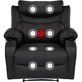 linting Oversized Manual Massage Recliner Chair with Heat Cup Holder Black | Heavy Duty, Overstuffed, Cup Holders, Faux Leather, Home Theater Seating, Heated Massaging Reclining Chair