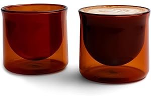 FLUR Latte XL Glasses (Set of 2) Perfect for Lattes, Latte Art, Iced Lattes & Milk Drinks – Double-Walled Borosilicate Glass – Handmade, Lightweight & Durable – 10oz (Amber)