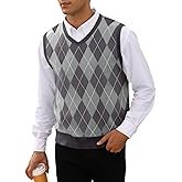 Mens Argyle Knitwear Vest V Neck Sleeveless Casual Slim Fit Pullover Knitted Sweater