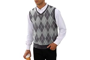 MNCEGEER Mens Argyle Knitwear Vest V Neck Sleeveless Casual Slim Fit Pullover Knitted Sweater