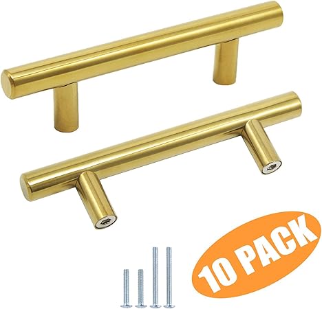 Probrico 3 Hole Centers Brushed Brass Cabinet Pulls Euro Bar