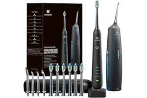 HUACO CARE 2-1 Oral Clean Kit- Water Dental flosser & Electric Toothbrush Combo- Brushing & Flossing- for Teeth Cleaning and Gum Health (Black)