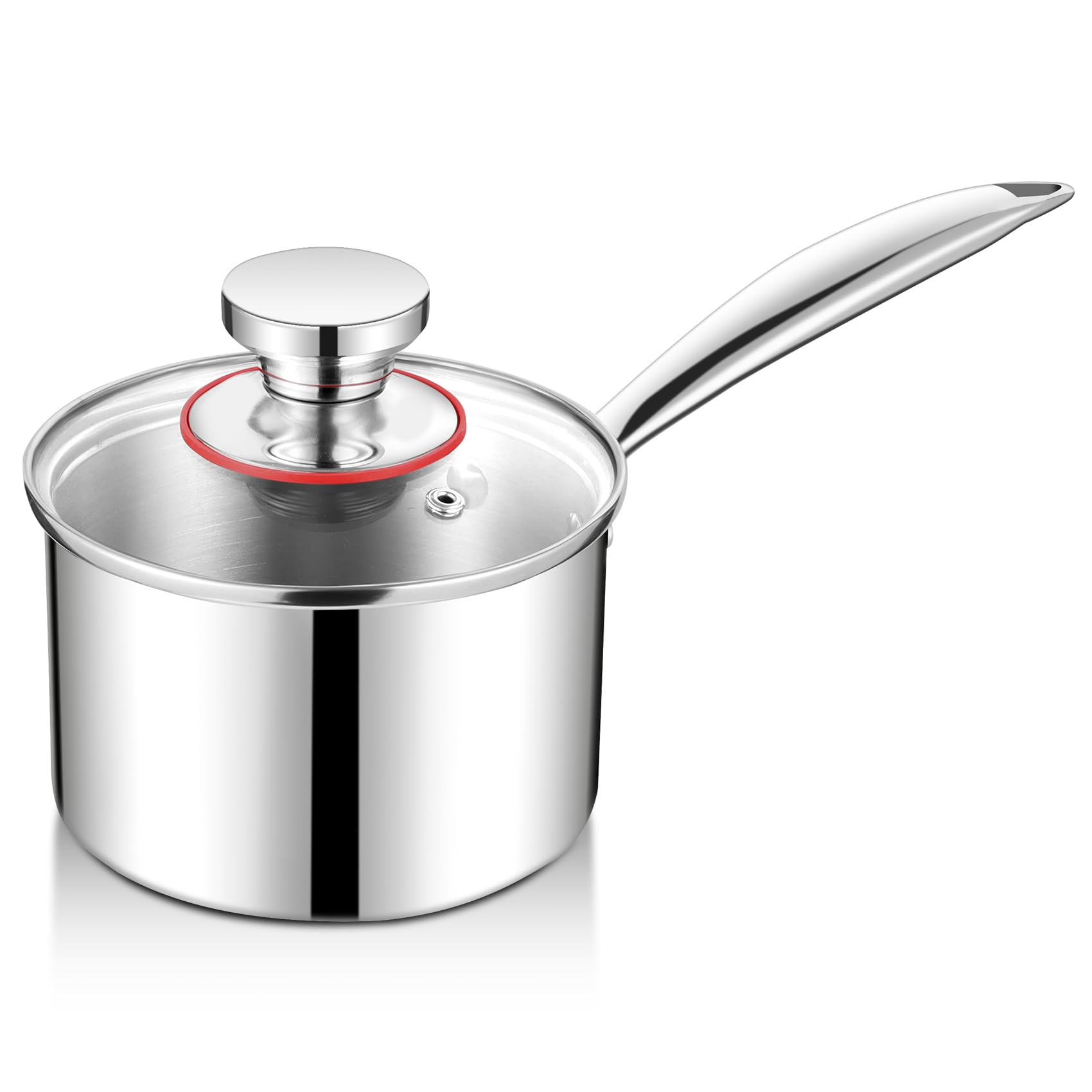 Homikit 14cm Saucepan, Tri-Ply Stainless Steel Milk Pan with Glass Lid, Small Kitchen Sauce Pot for Induction Cooking, Healthy & Easy Clean - 1 L