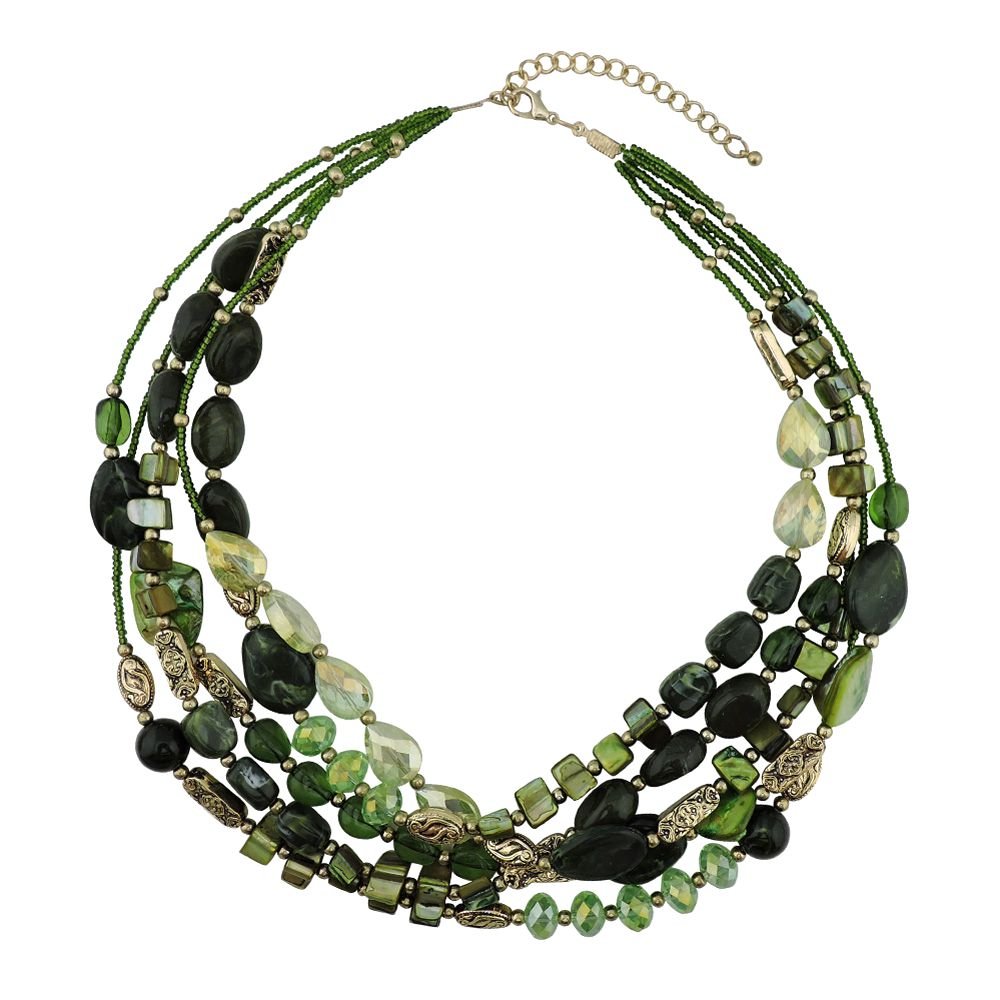 Bocar Multi Layer 5 Strand Statement Collar Beaded Necklace for Women Gift (NK-10376-green)