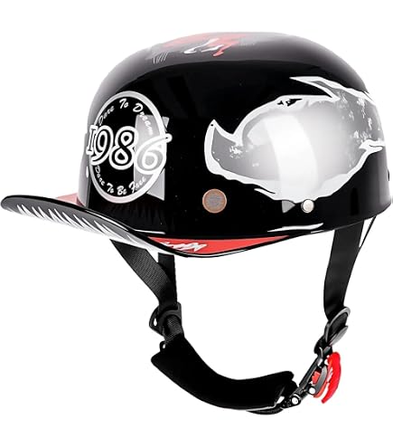 Woljay Vintage Retro Open Face Motorcycle Helmet Baseball Cap Half Helmets with pull-down Lens for Men Women Moped Cap Jet Scooter Street Cruiser