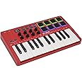 M-WAVE 25 Key USB MIDI Keyboard Controller With 8 Backlit Drum Pads, Bluetooth Semi Weighted Professional dynamic keybed 8 Knobs and Music Production,Software Included (Red)