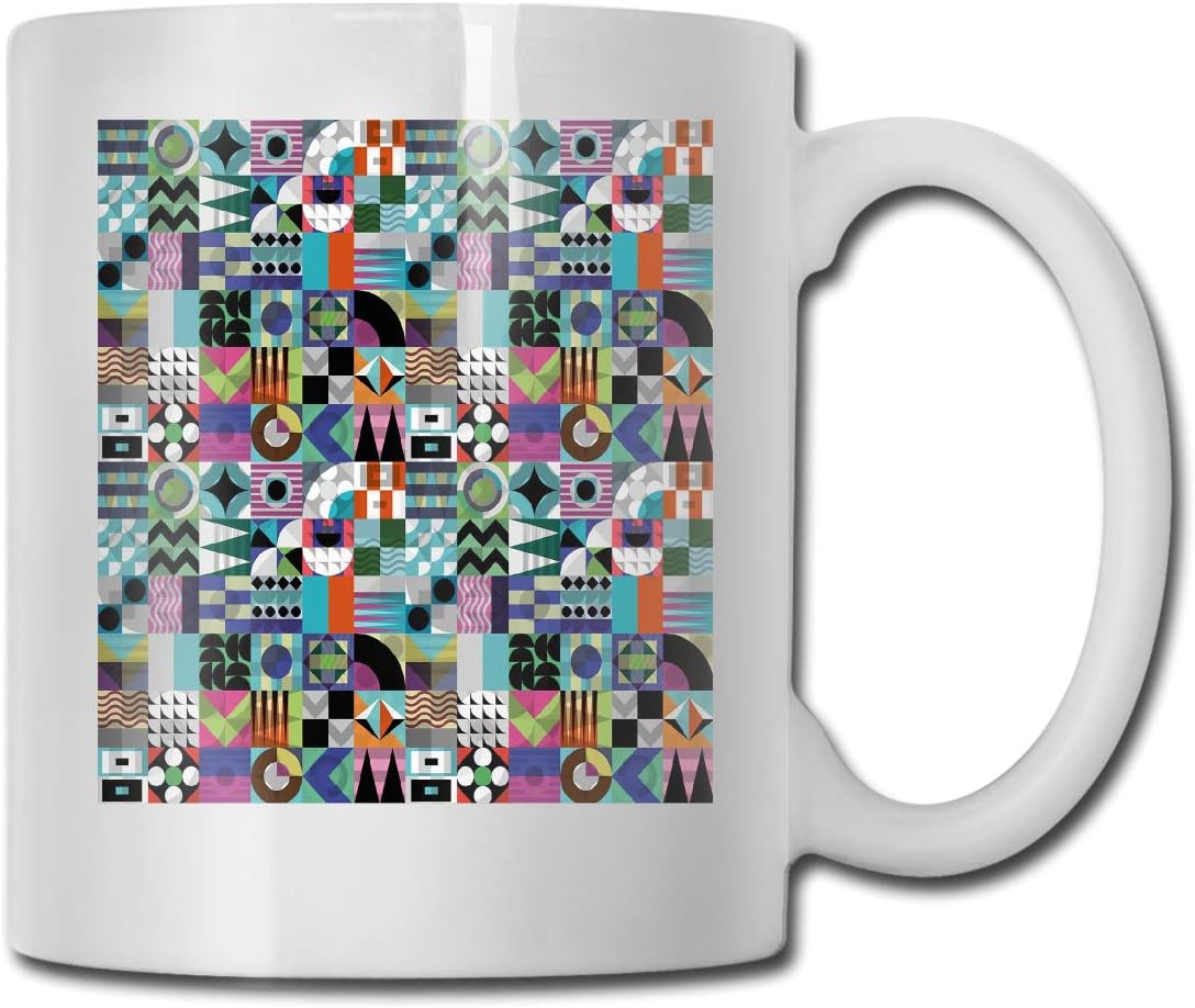 Funny Ceramic Novelty Coffee Mug 11oz,Mix of Various Different Geometric Shapes in Squares Funky Sixties Revival,Unisex Who Tea Mugs Coffee Cups,Suitable for Office and Home