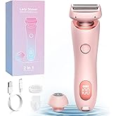 Electric Shaver for Women,2 in 1 Painless Silk Glide Pro Bikini Shaver with Removable Head, Wet & Dry Waterproof Rechargeable Cordless Electric Razor Women for for Leg Arm Underarm Bikini Area (Pink)