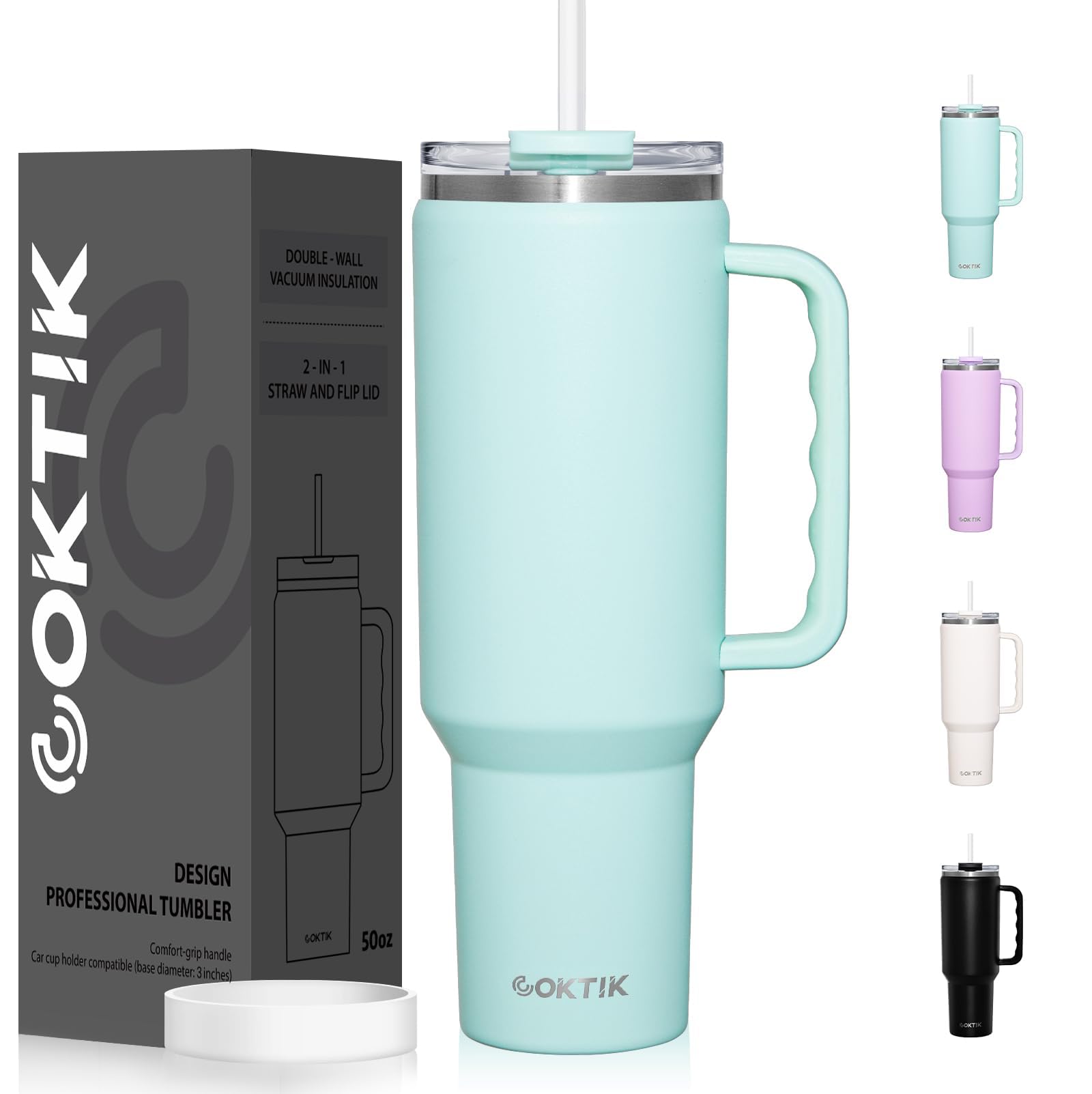 Photo 1 of 50oz Tumbler With Handle and Straw Lid, Vacuum Insulated Travel Coffee Mug Stainless Steel Insulated Cup for Beverages, Leak-proof, Cupholder Friendly(Seafoam)