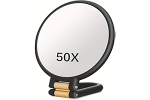 50X Magnifying Mirror, Double-Sided Magnifying Makeup Mirror with 360° Adjustable Handle, Handheld/Wall Mount/Tabletop Design