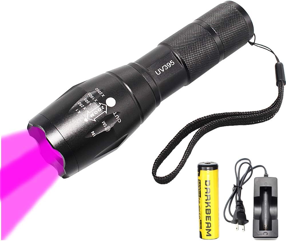 Blacklight Flashlight LED 395nm Handheld Flashlights Zoomablle 365nm Double Lamp Blacklight Detector for Dog/Cat Urine