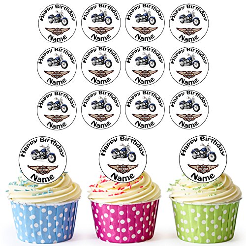 AKGifts Harley Davidson 30 Personalised Edible Cupcake Toppers / Birthday Cake Decorations - Easy Precut Circles