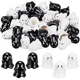 WADORN 40Pcs 2 Colors Cute Ghost Beads, Cute Cartoon Black White Ghost Spacer Loose Beads Acrylic Opaque Beads for Keychain Pens Lanyards Jewelry Making Halloween DIY Bracelets Necklaces Crafts